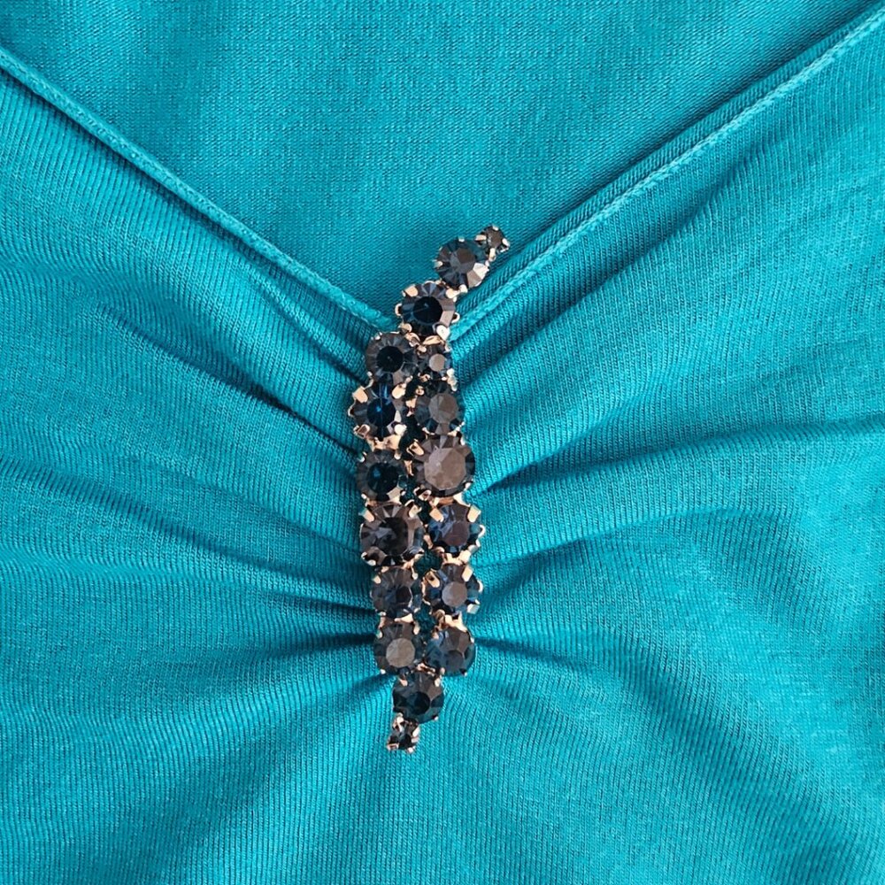 Express Vintage Sleeveless Top with Embellished Brooch | NWT | XS | Turquoise - Picture 7 of 10